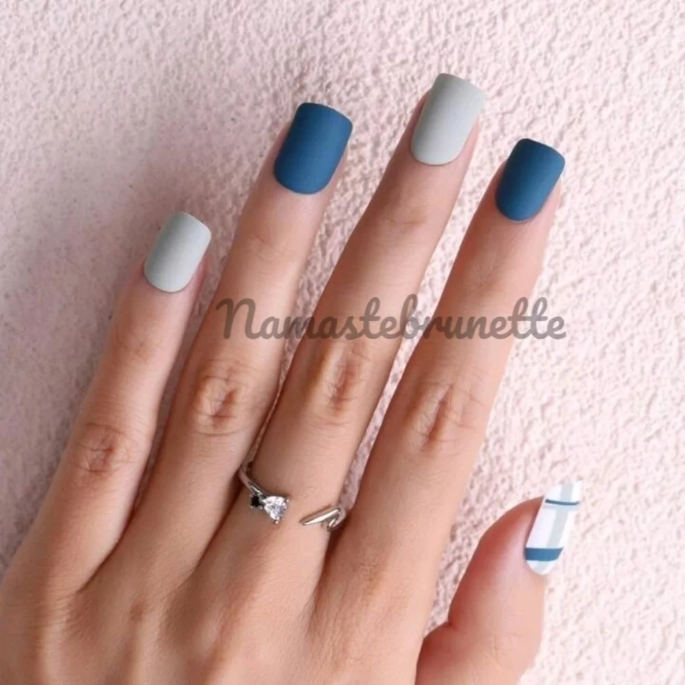 Nwt 48pcs Blue Gray Manicure & Pedicure Premium Press On Nails